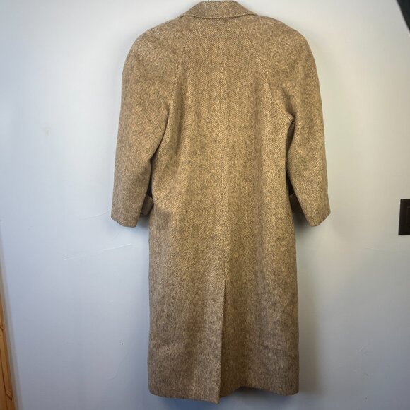 Vintage Perry Ellis Wool Tan Gray Tweed Double Breasted Coat Pockets Minimalist - Picture 5 of 11